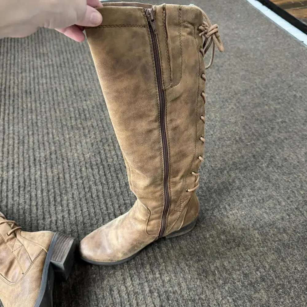 BareTraps Knee‎ High Boots Lace Up Zipper Brown size 6M
